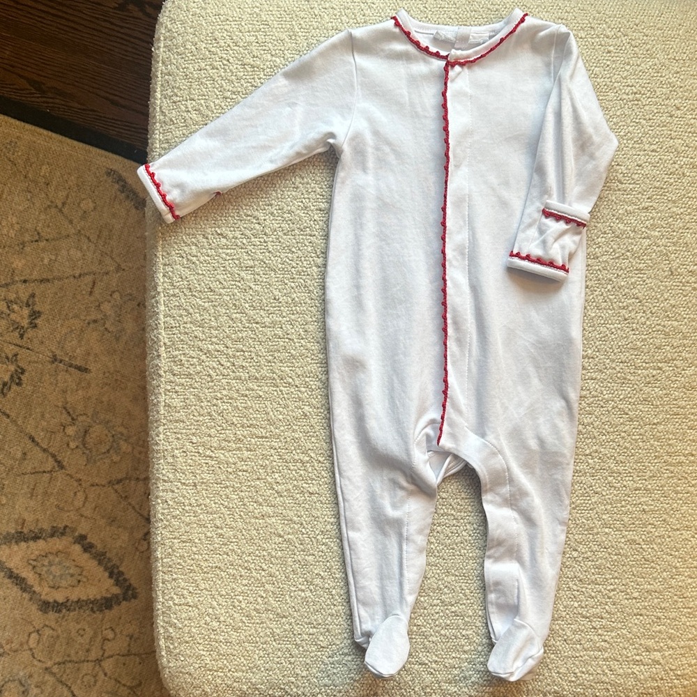 Magnolia Baby Baby Joy Footie with Red Crochet Trim